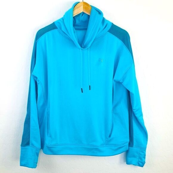 Under Armour teal blue mesh sleeve detail cowl sweatshirt large - Picture 1 of 6